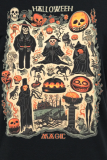 Zwarte feest-vintage print schedel patchwork O-hals T-shirts