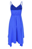 Blue Sexy Solid Bandage Spaghetti Strap Irregular Dress Dresses