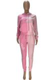ピンク ファッション カジュアル パッチワーク 刺繍入り フード付き 襟 長袖 XNUMXピース