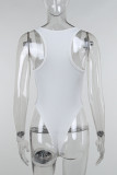 Witte sexy sportkleding eenvoud effen skinny bodysuits met vierkante kraag