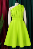 Fruit Green Elegant Solid Patchwork Fold Oblique Collar Evening Dress Dresses