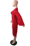 Rote Art- und Weisebeiläufige feste Patchwork-Schlitz-O-Ansatz-Langarm-Kleider