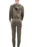 Grey Casual Solid Patchwork Hooded Collar Long Sleeve Three Pieces