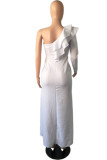 Weiße Art und Weise reizvolle feste Patchwork-Schlitz-eine Schulter-Abend-Kleid-Kleider