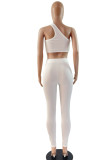 White Sportswear Solid Patchwork Oblique Collar Sleeveless Two Pieces