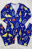 Macacão skinny de festa sexy azul marinho com estampa de patchwork Papai Noel decote em V