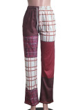 Pantalones rectos de patchwork con estampado de calle casual verde cintura alta rectos