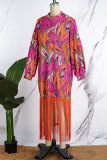 Flerfärgat Casual Print Tofs Patchwork Halv en turtleneck långärmad klänningar