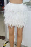 Rose Red Celebrities Solid Patchwork Feathers High Waist Straight Solid Color Bottoms