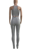 Grey Casual Print Vests Pants O Neck Sleeveless Two Pieces