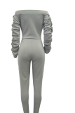 Grey Sexy Solid Patchwork Zipper Collar Skinny Jumpsuits