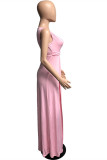 Rosa Mode Casual Solid Patchwork Slit V-hals ärmlös klänning