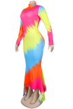 Vestidos de vestir irregulares con cuello alto y retazos con estampado sexy multicolor