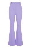 Pantalones casuales sólidos básicos ajustados de cintura alta color sólido convencional
