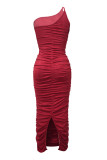 ライト パープル ファッション セクシー ソリッド バックレス フォールド ワンショルダー ノースリーブ ドレス ドレス