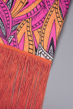 Multicolore Casual Imprimer Gland Patchwork Demi Col Roulé Manches Longues Robes