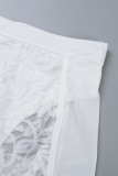 Witte sexy effen patchwork doorzichtige rugloze spaghettibandjes mouwloze twee stukken
