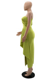 Green Sexy Formal Solid Patchwork Backless Oblique Collar Evening Dress Dresses