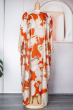 Оранжевый Повседневный принт Пэчворк Половина водолазки Длинное платье Платья