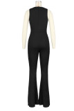 Black Casual Solid Patchwork O Neck Skinny Jumpsuits