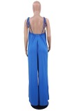 Rose Red Casual Solid Bandage Backless Spaghetti Strap Loose Jumpsuits