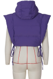 Purple Casual Solid Draw String Mandarin Collar Outerwear