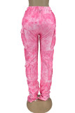 Pantaloni a vita media dritti con tasca con stampa street rosa