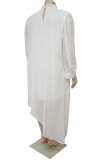 Белое повседневное сплошное пэчворк Половина водолазки Асимметричное платье Платья больших размеров