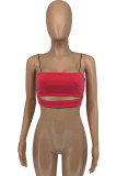 Red Sexy Street Solid Backless Strap Top senza spalline