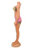 Pink Fashion Sexy Print Bandage Backless Strapless Sleeveless Two Pieces