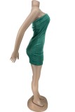 グリーン セクシー カジュアル ソリッド バックレス スリット ストラップレス ノースリーブ ドレス ドレス