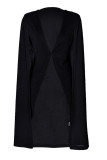 Black Fashion Casual Solid Cardigan Turn-back Collar Outerwear