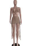 White Sexy Solid Tassel Hollowed Out Patchwork Backless Swimwears Cover Up
