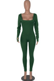 Ink Green Casual Sportswear Solid Patchwork U Neck Skinny Jumpsuits