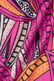 Veelkleurige casual print kwastje patchwork jurken met halve coltrui en lange mouwen