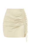 Cream White Sexy Solid Patchwork Draw String Fold Regular High Waist Straight Solid Color Bottoms