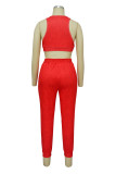 Red Casual Sportswear Solid Patchwork Fold O Neck Sleeveless Two Pieces