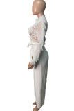 White Sexy Solid Patchwork See-through Half A Turtleneck Straight Jumpsuits