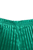 Grüne, lässige, solide Patchwork-Falte mit hoher Taille und weitem Bein, einfarbige Unterteile