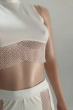 Белое сексуальное однотонное прозрачное прозрачное платье из двух частей с круглым вырезом в стиле пэчворк без рукавов