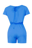 Blue Fashion Casual Solid Basic O Neck Regular Rompers