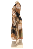 Gember casual print patchwork gesp volant kraag overhemdjurk grote maten jurken (met riem)
