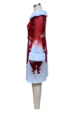 Blanc rouge élégant imprimé patchwork plumes hors de l'épaule une étape jupe robes