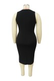Svarta Casual Solid Basic O-hals ärmlösa klänningar