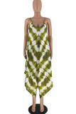 Earth Yellow Casual Print Patchwork Spaghetti Strap Loose Jumpsuits