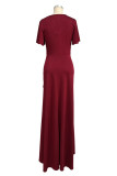 Red Casual Solid Patchwork Flounce Asymmetrical V Neck Evening Dress Dresses