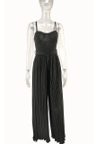 Black Sexy Solid Patchwork Fold Spaghetti Strap Straight Jumpsuits