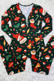 Black Sexy Party Patchwork Print Santa Claus V Neck Skinny Jumpsuits
