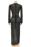 Черное сексуальное лоскутное платье с кисточками, горячее сверло, V-образный вырез, асимметричное платье, платья