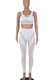 White Sexy Solid Patchwork See-through U Neck Two Pieces